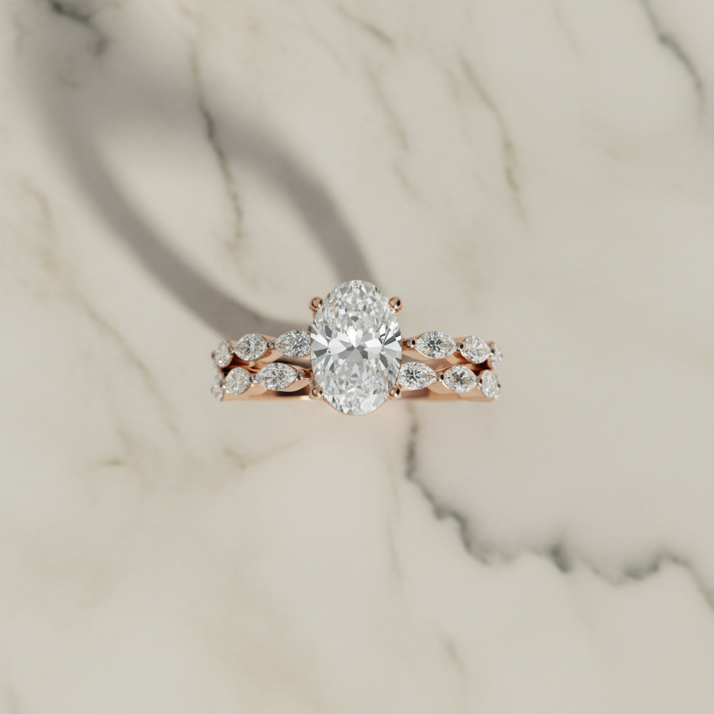 Vintage Oval Rose Gold Marquise Accent Cluster Ring