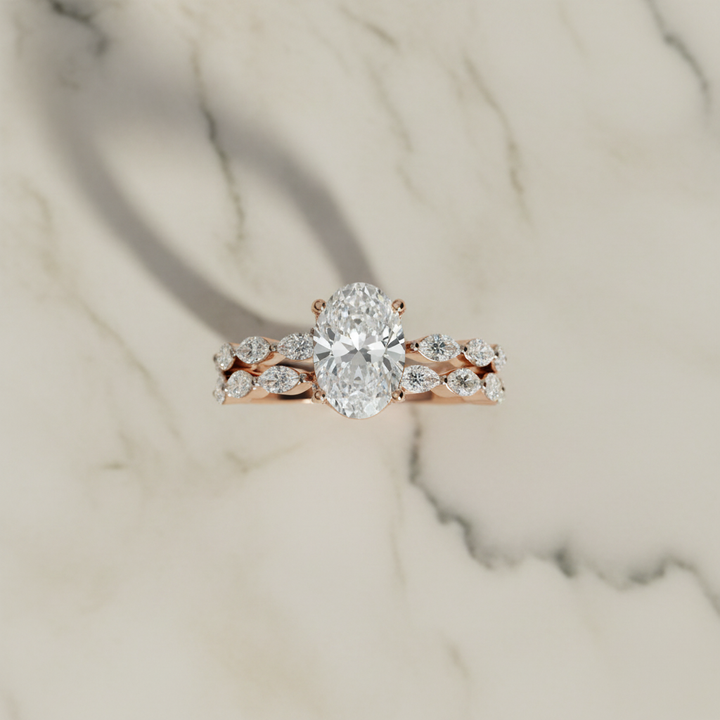 Vintage Oval Rose Gold Marquise Accent Cluster Ring