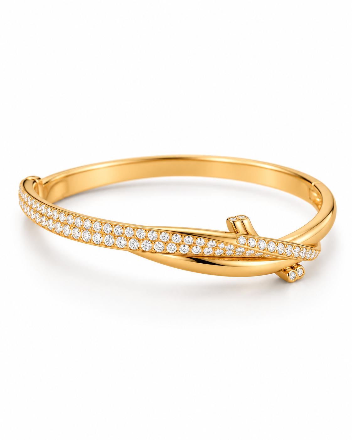 Yellow Gold Tone Pavé Crossover Bangle Bracelet