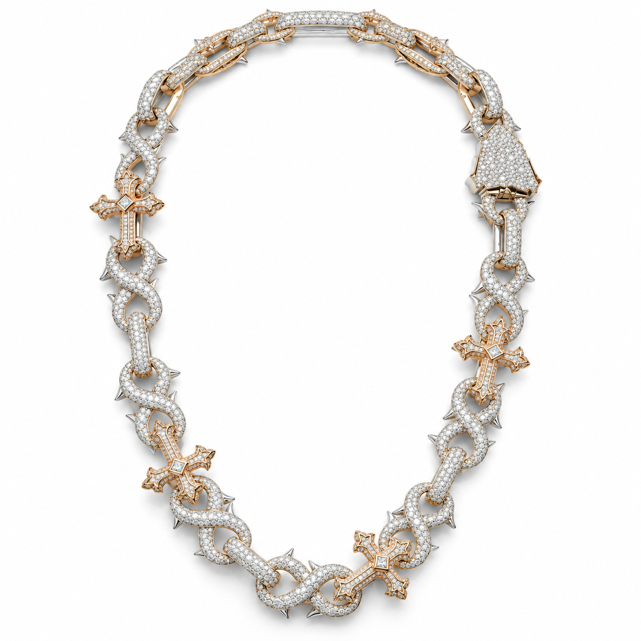 Iced Out Gothic Cross & Thorn Link Necklace | Custom Hip Hop Jewelry