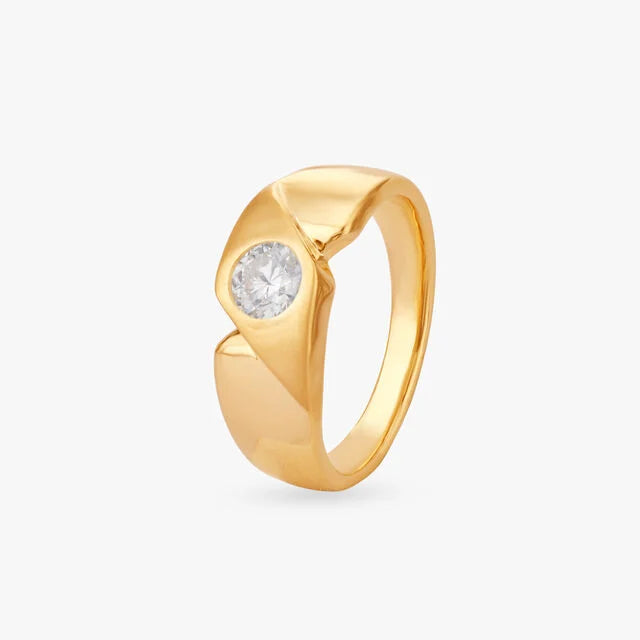 Solitaire Bypass Flush Set Gold Men's Ring