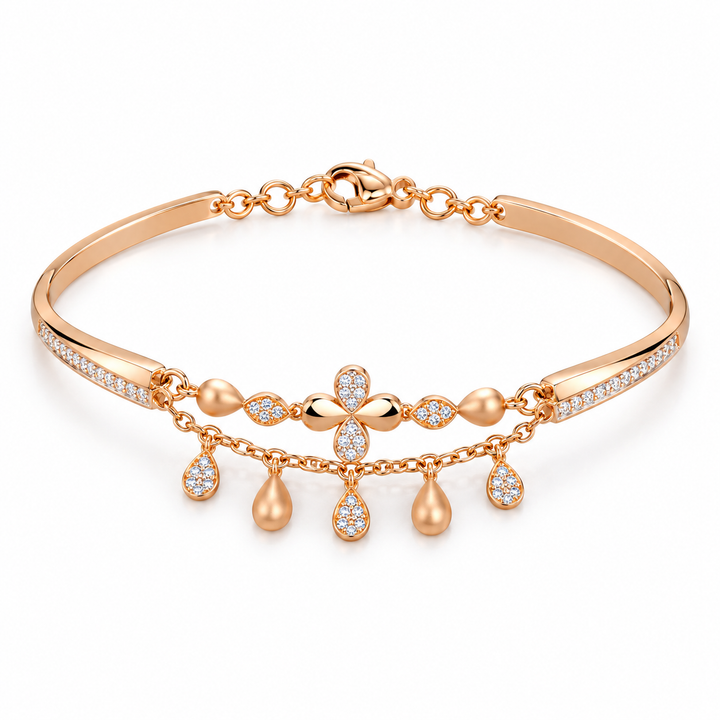 Rose Gold-Tone Floral Bracelet with Dangling Teardrop Charms