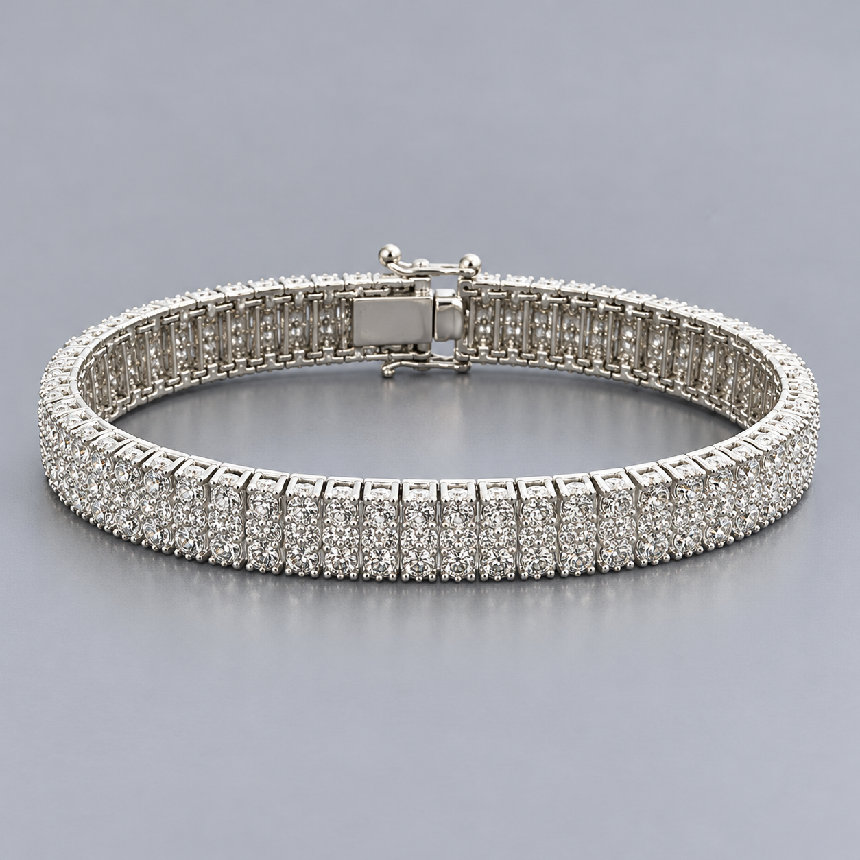 Silver-Tone Three-Row Round Stone Tennis Bracelet