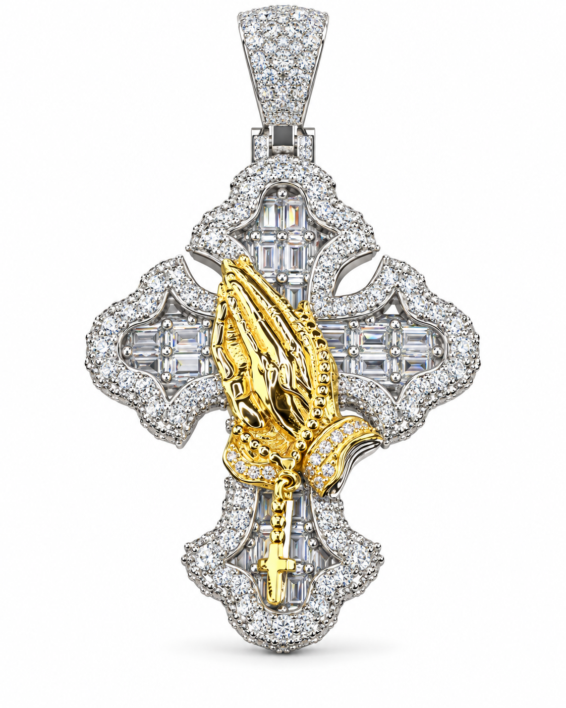 Custom Iced Out Praying Hands Cross Pendant | Made to Order