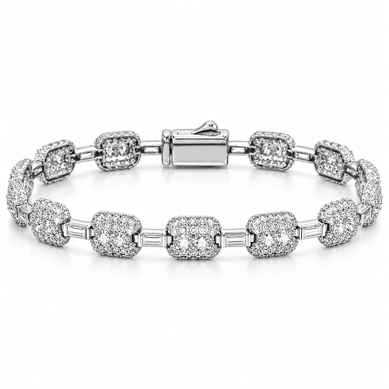 Iced Out Cushion Link Baguette Bracelet | Custom Hip Hop Jewelry