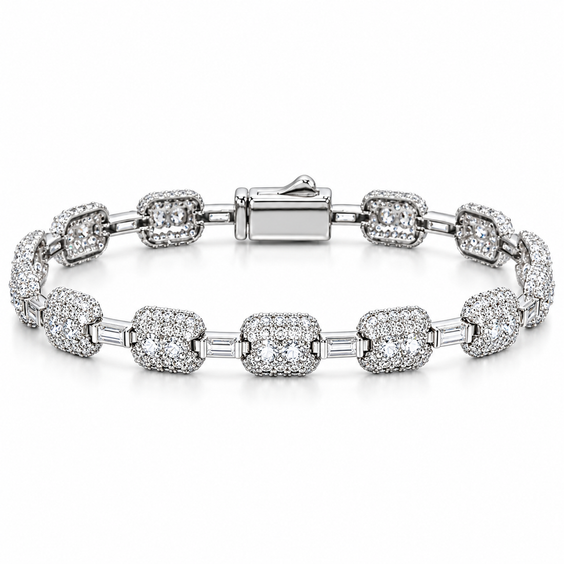Iced Out Cushion Link Baguette Bracelet | Custom Hip Hop Jewelry