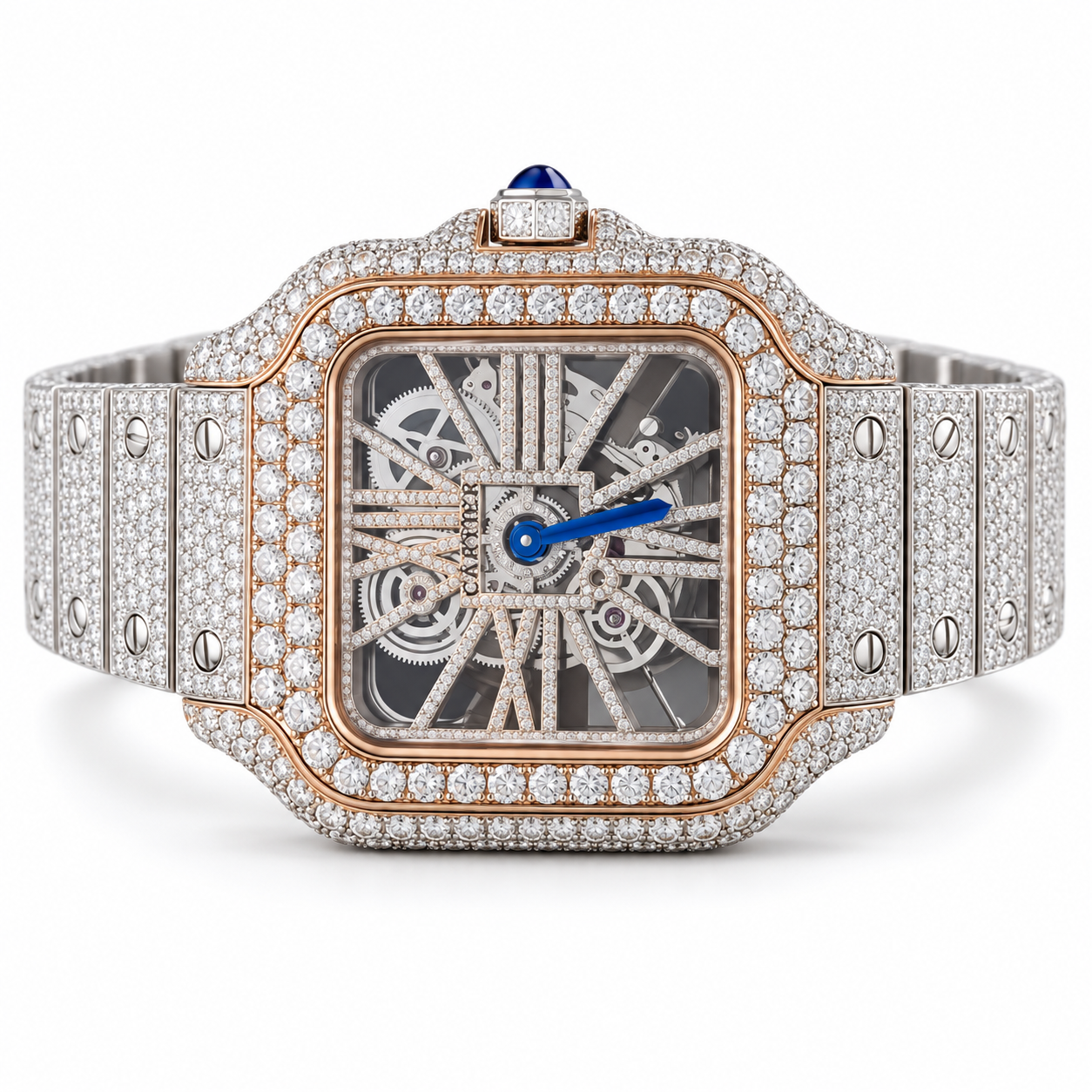 Iced Out Square Skeleton Dial Two Tone Watch – Custom Diamond Statement Watch