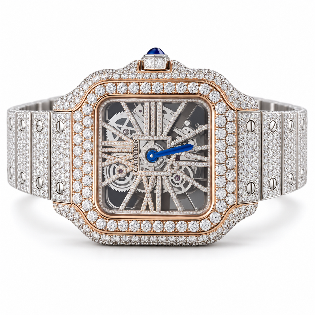 Iced Out Square Skeleton Dial Two Tone Watch – Custom Diamond Statement Watch