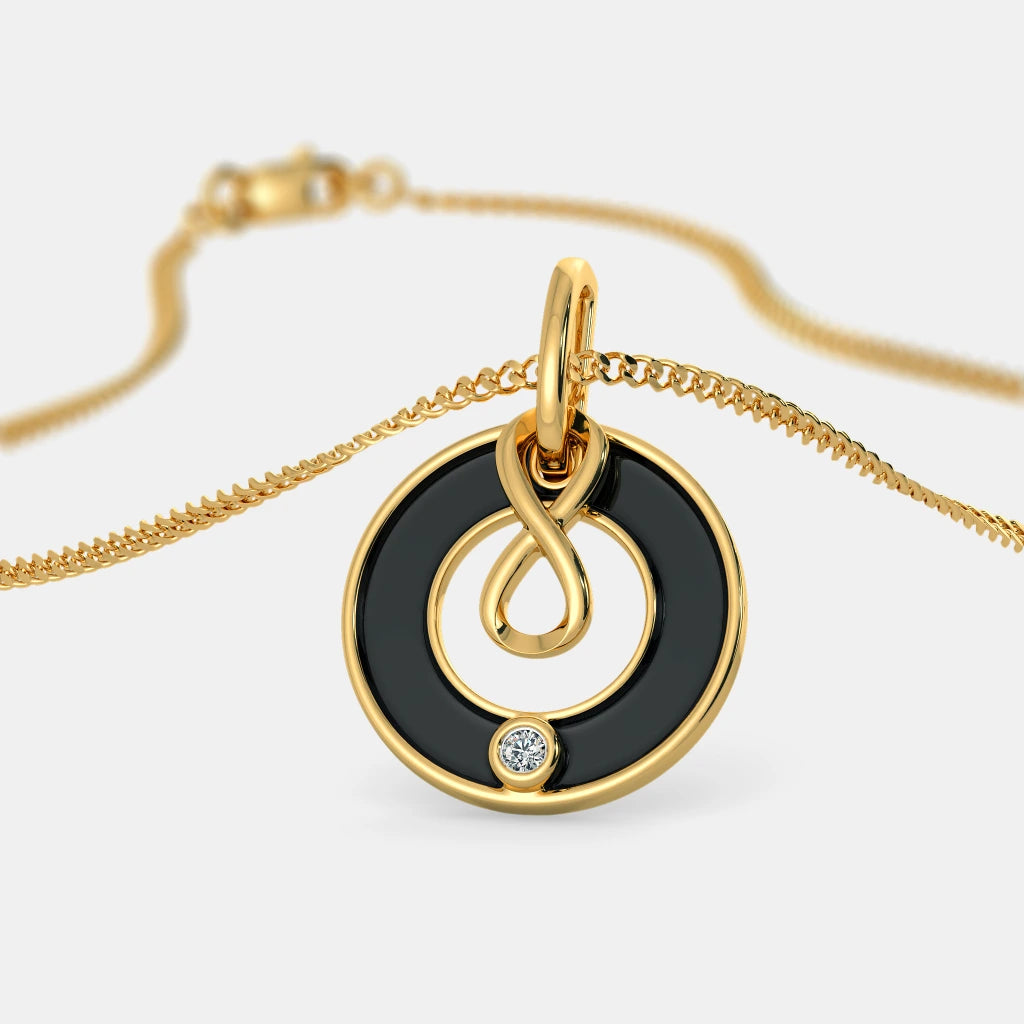 Infinity Loop Black Enamel Diamond Circle Pendant
