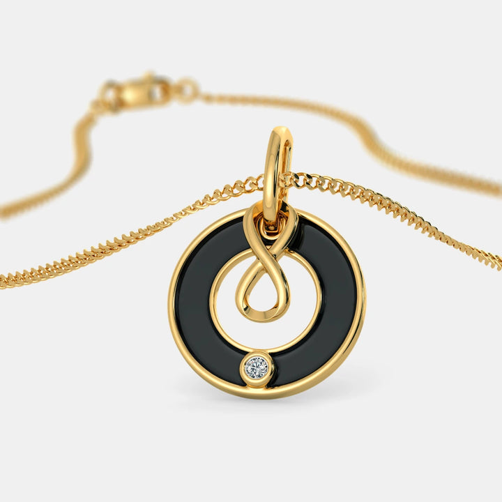Infinity Loop Black Enamel Diamond Circle Pendant