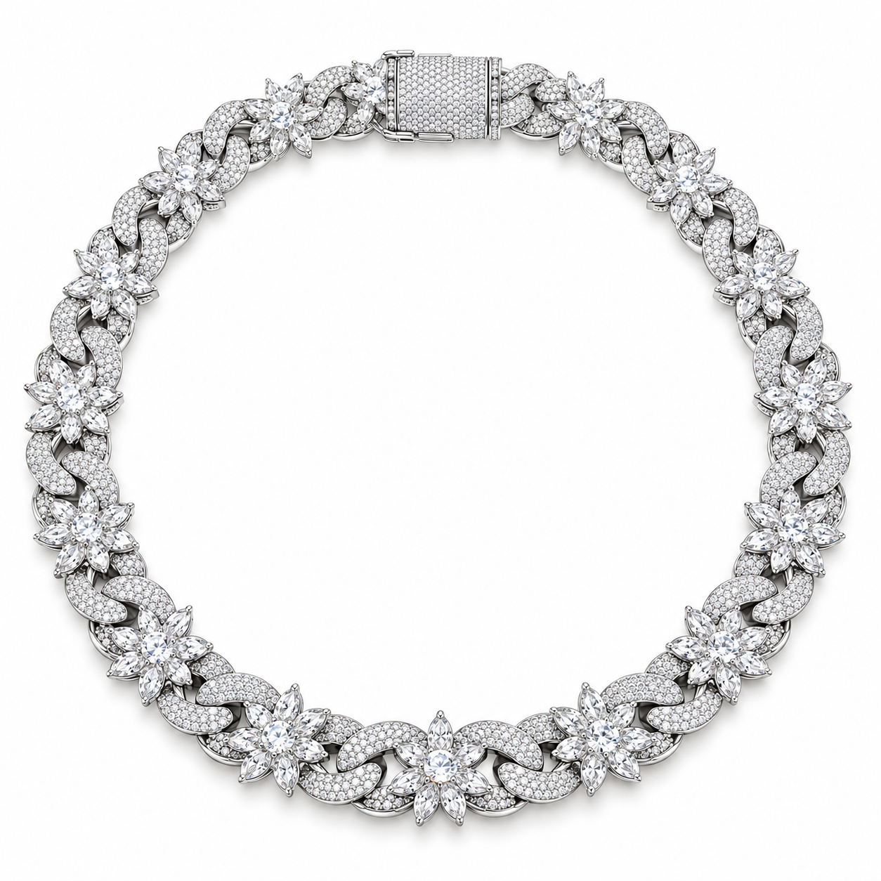 Iced Out Floral Cuban Link Necklace | Custom Hip Hop Jewelry