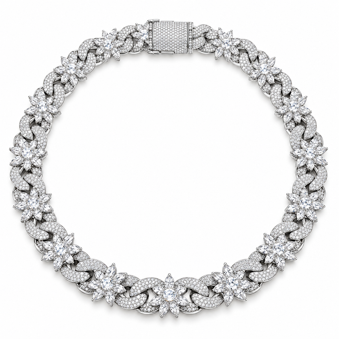 Iced Out Floral Cuban Link Necklace | Custom Hip Hop Jewelry