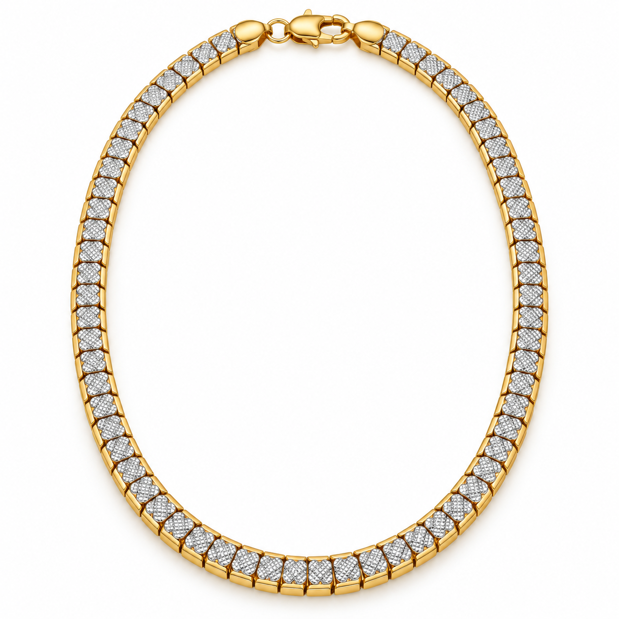 Men’s Two-Tone Textured Square Link Chain Necklace