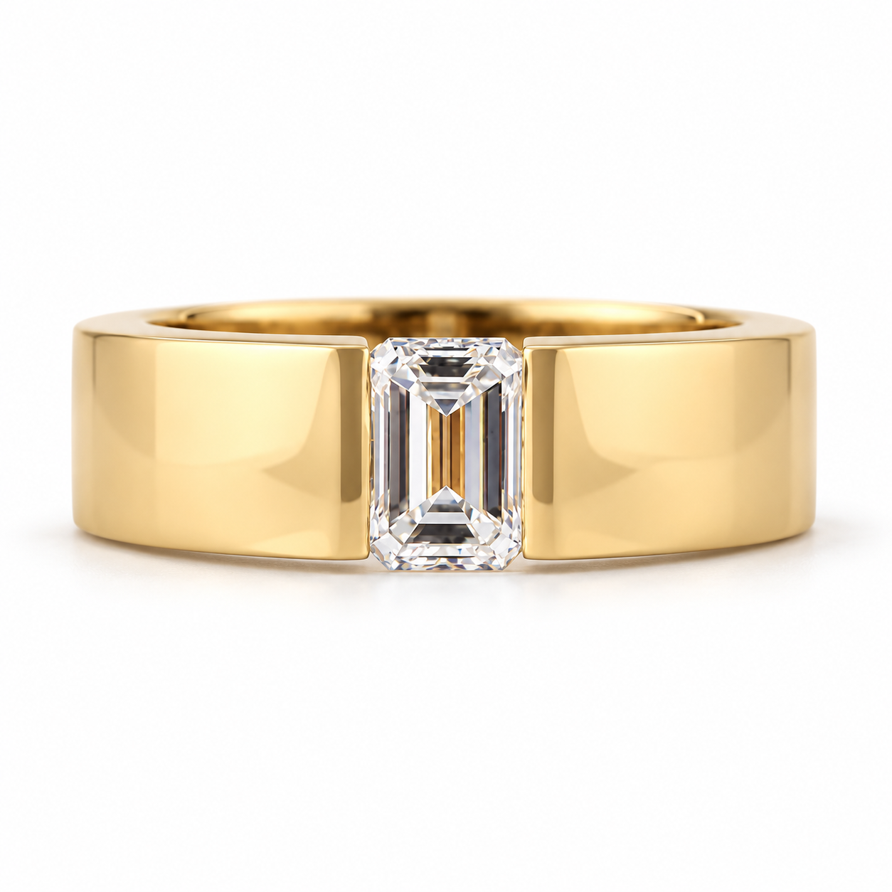 Princess Cut Solitaire White Metal Scrollwork Band Ring