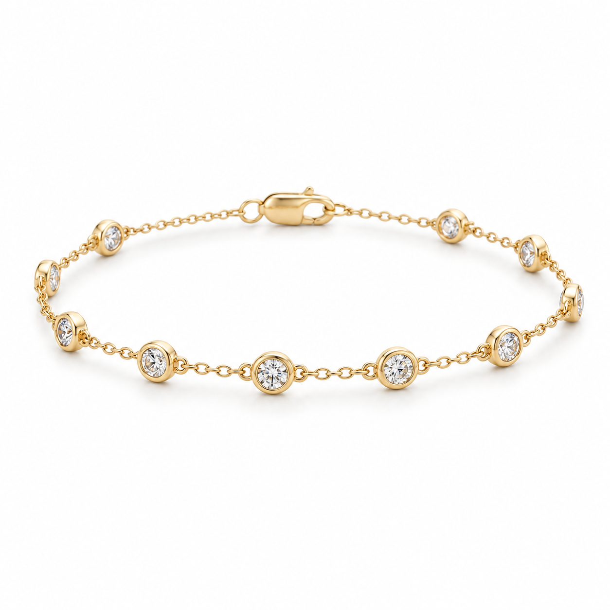 Round Bezel-Set Station Chain Bracelet in Yellow Gold Tone