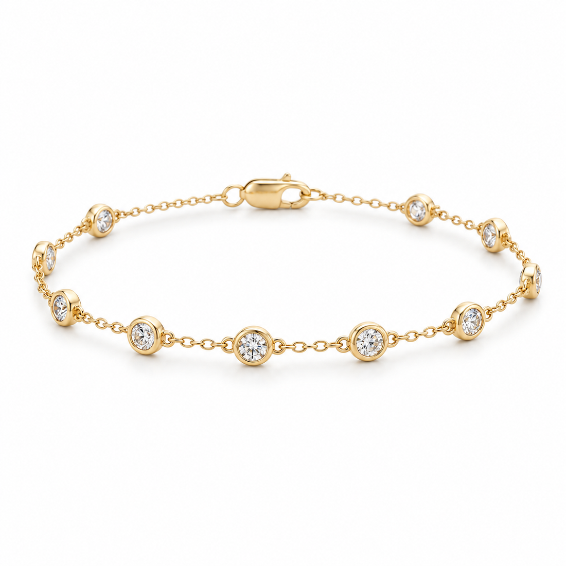 Round Bezel-Set Station Chain Bracelet in Yellow Gold Tone