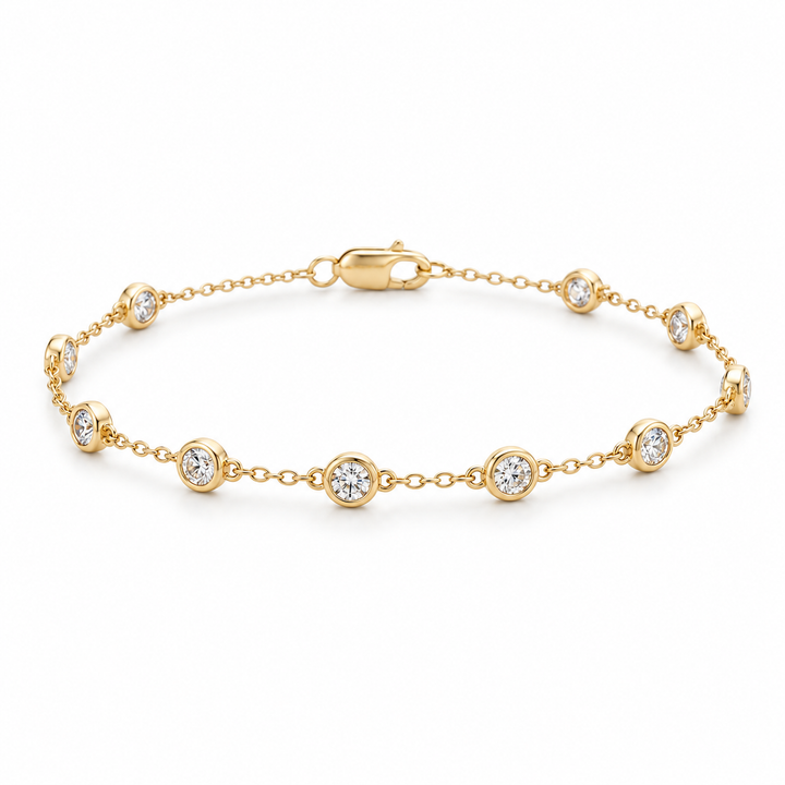 Round Bezel-Set Station Chain Bracelet in Yellow Gold Tone