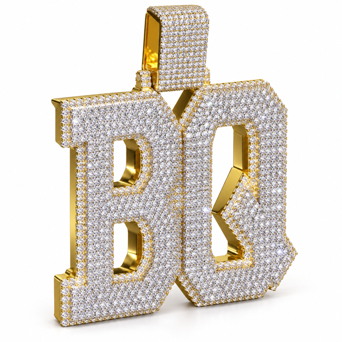 Custom Double Letter Iced Out Yellow Gold-Tone Pendant – Personalized Block Initial Hip Hop Jewelry