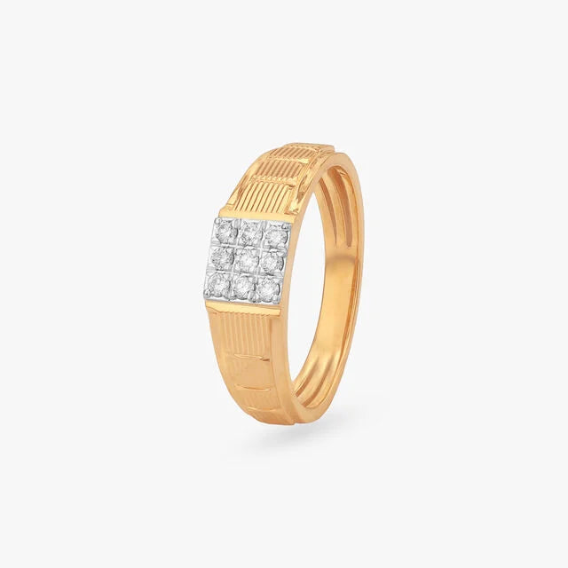 Square Cluster Textured Gold Men's Ring