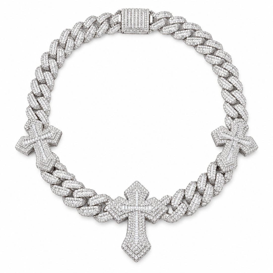 Iced Out Triple Cross Cuban Link Necklace | Custom Hip Hop Jewelry
