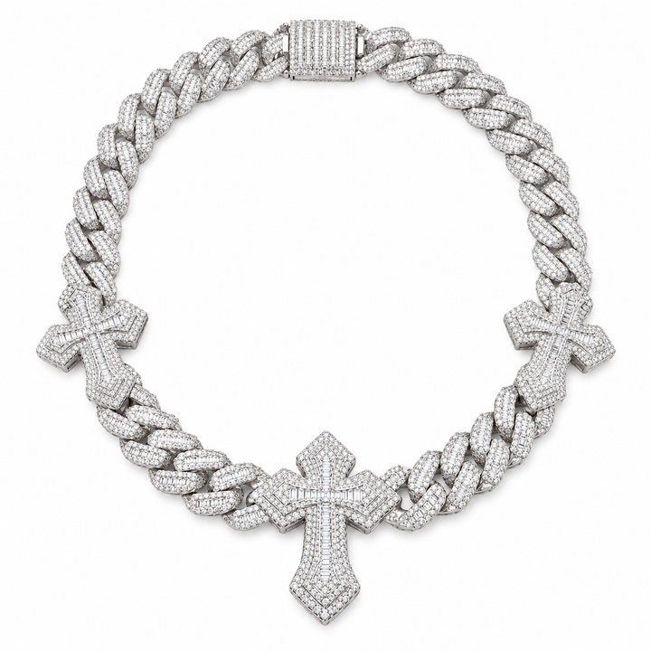 Iced Out Triple Cross Cuban Link Necklace | Custom Hip Hop Jewelry