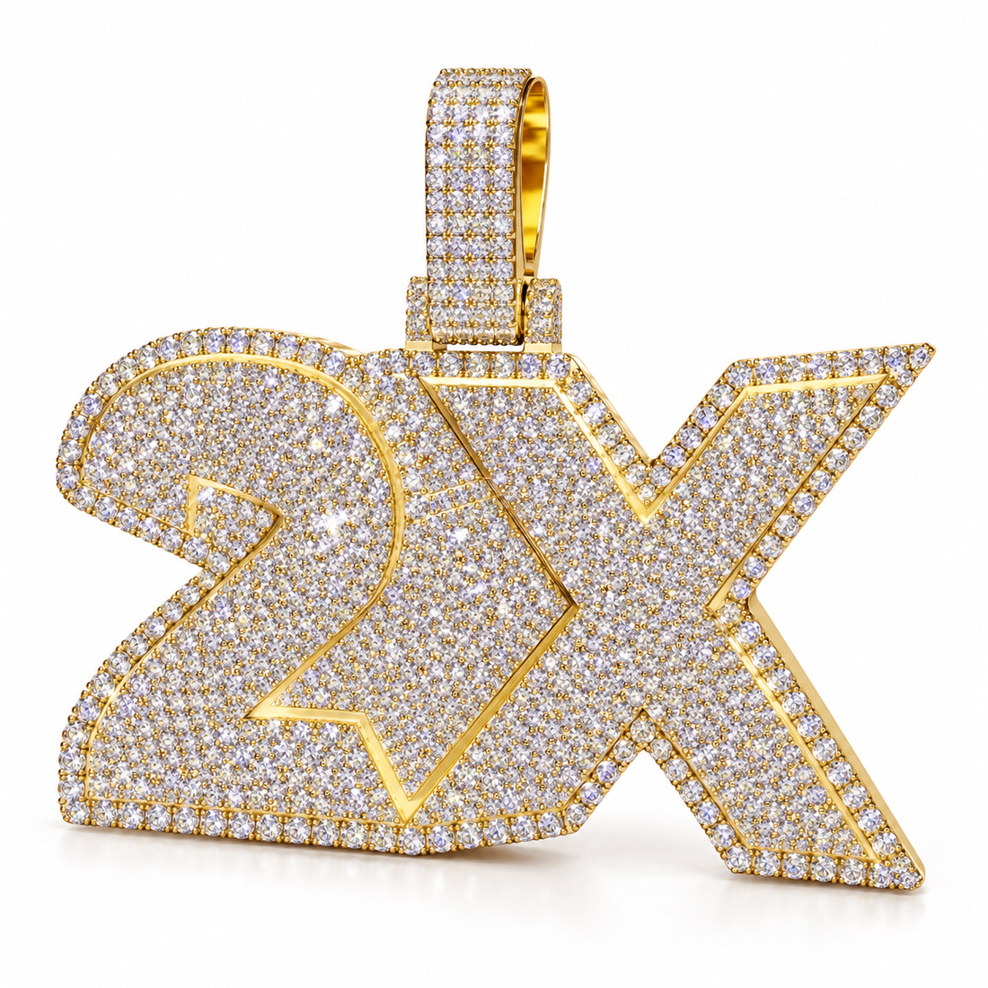 Custom 2X Iced Out Yellow Gold-Tone Pendant – Bold Letter & Number Hip Hop Jewelry