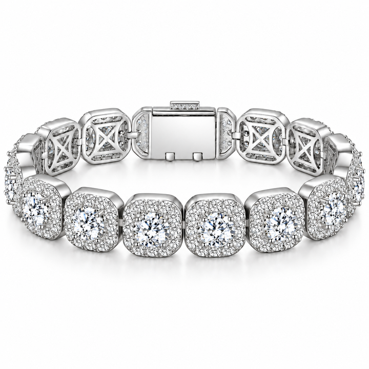 Iced Out Cushion Cut Halo Stone Bracelet | White Gold Hip Hop Jewelry