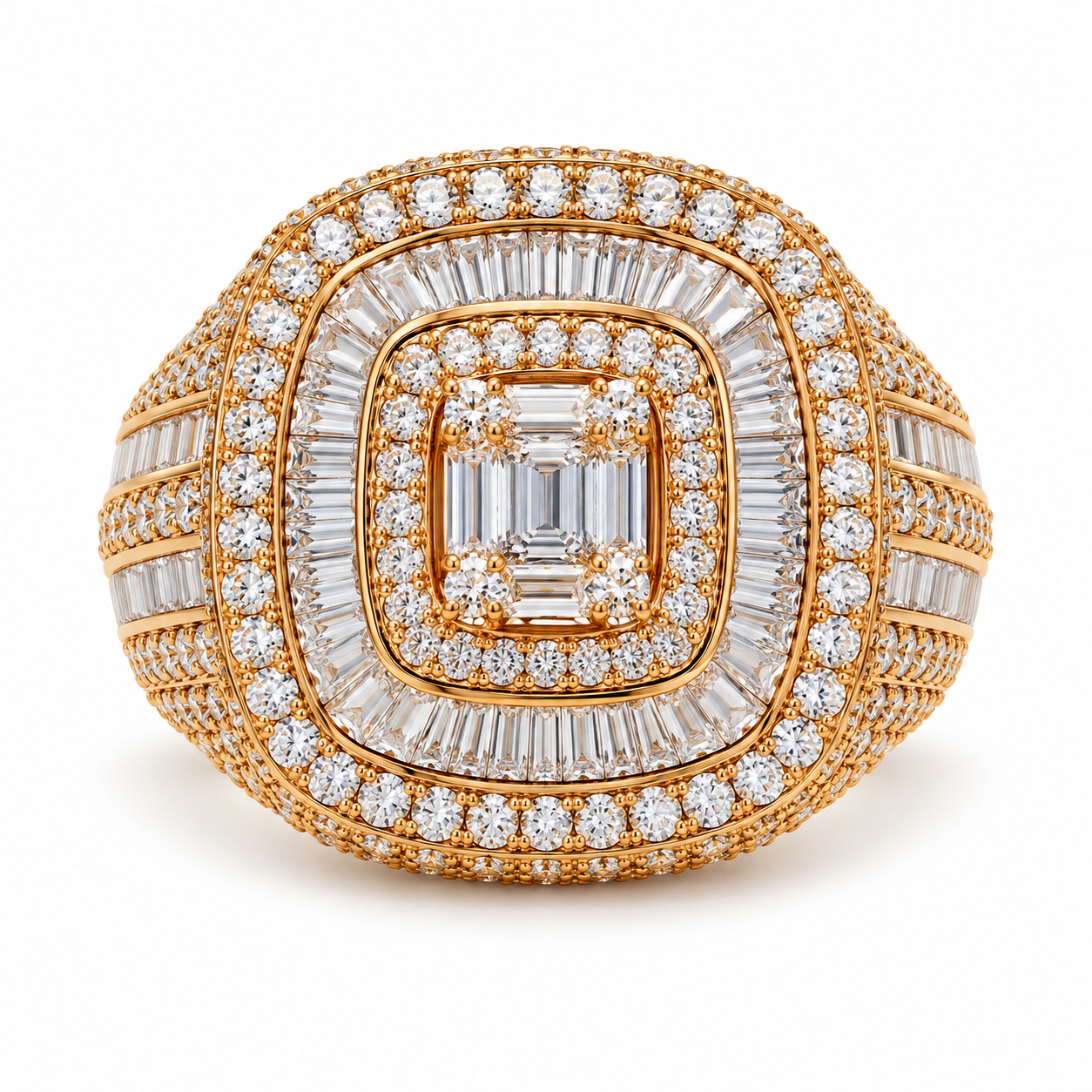 Baguette Cluster Multi Halo Iced Out Hip Hop Statement Ringg