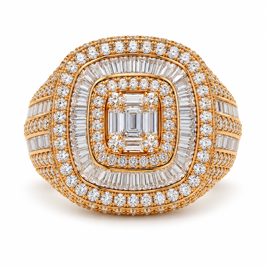 Baguette Cluster Multi Halo Iced Out Hip Hop Statement Ringg