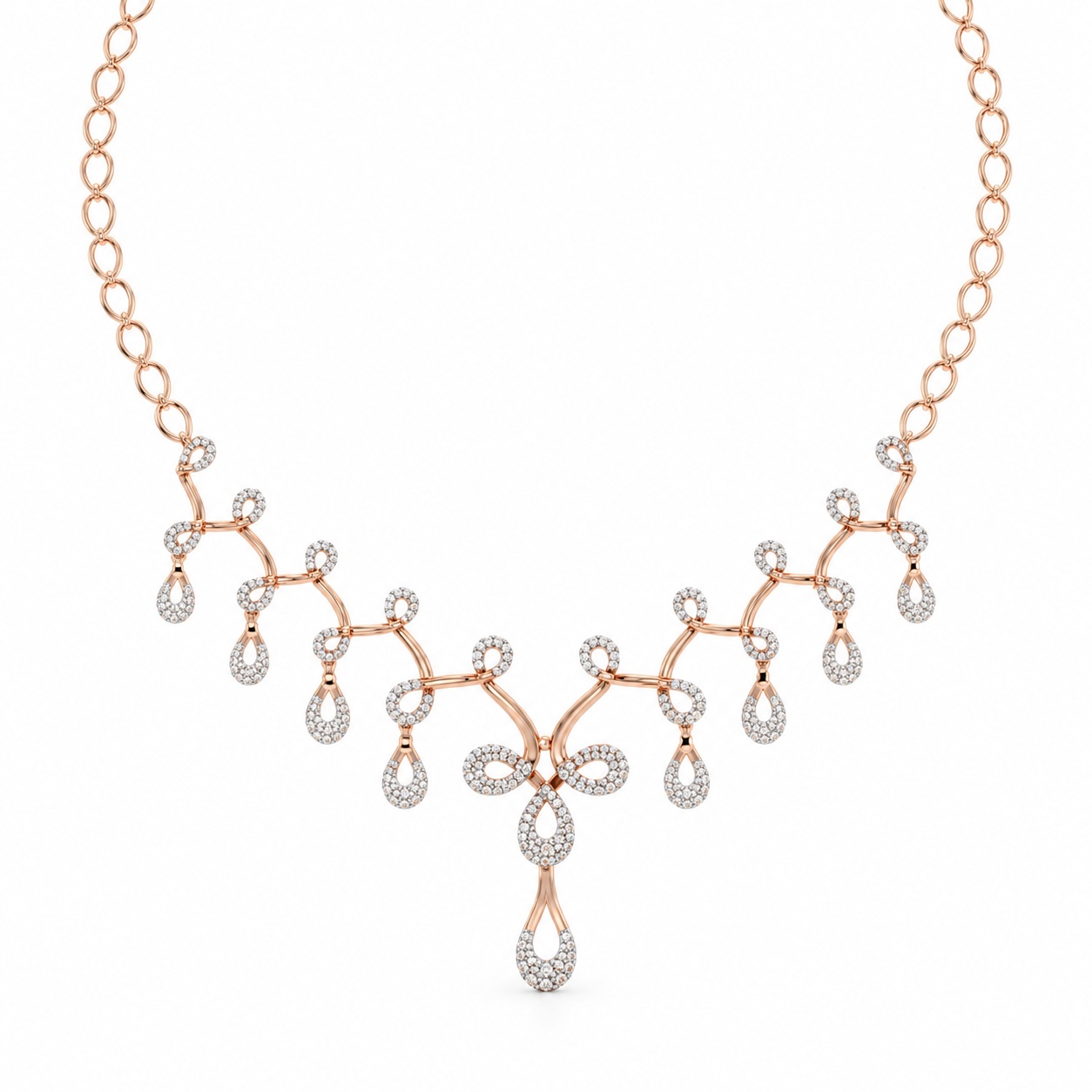 Rose Gold-Tone Pavé Teardrop Fringe Necklace