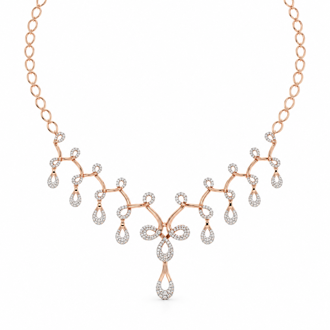 Rose Gold-Tone Pavé Teardrop Fringe Necklace