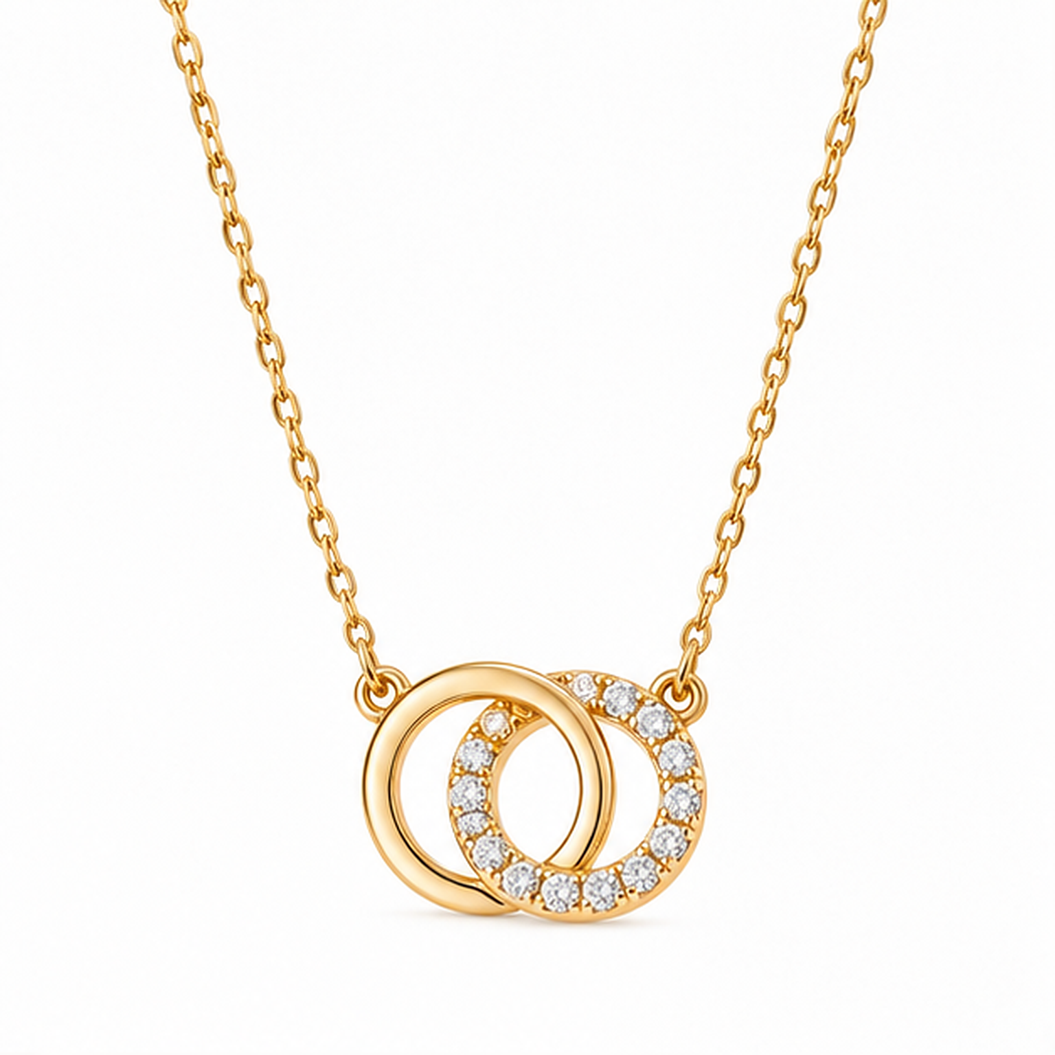 Interlocking Double Circle Pavé Yellow Gold Necklace