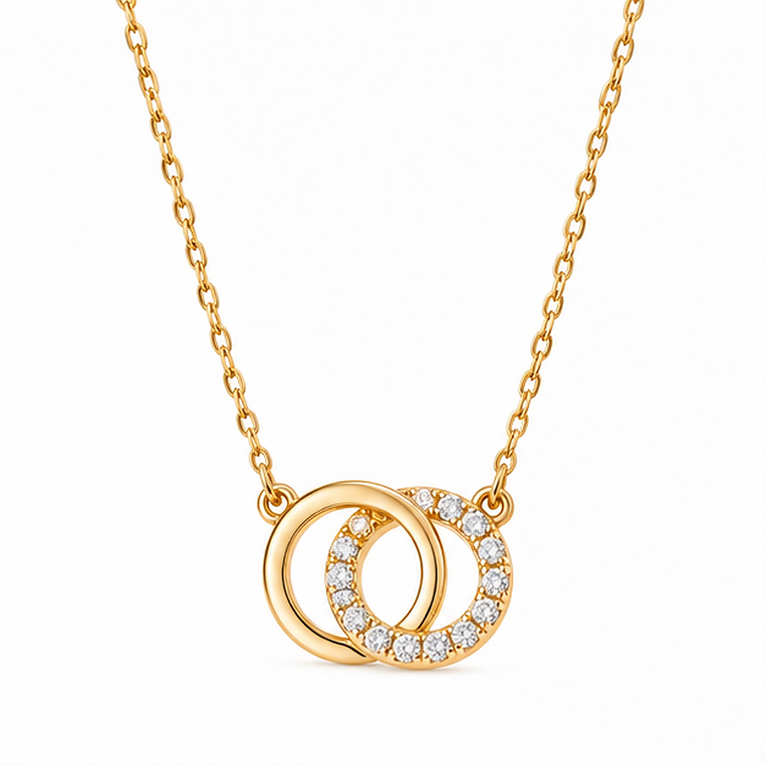 Interlocking Double Circle Pavé Yellow Gold Necklace