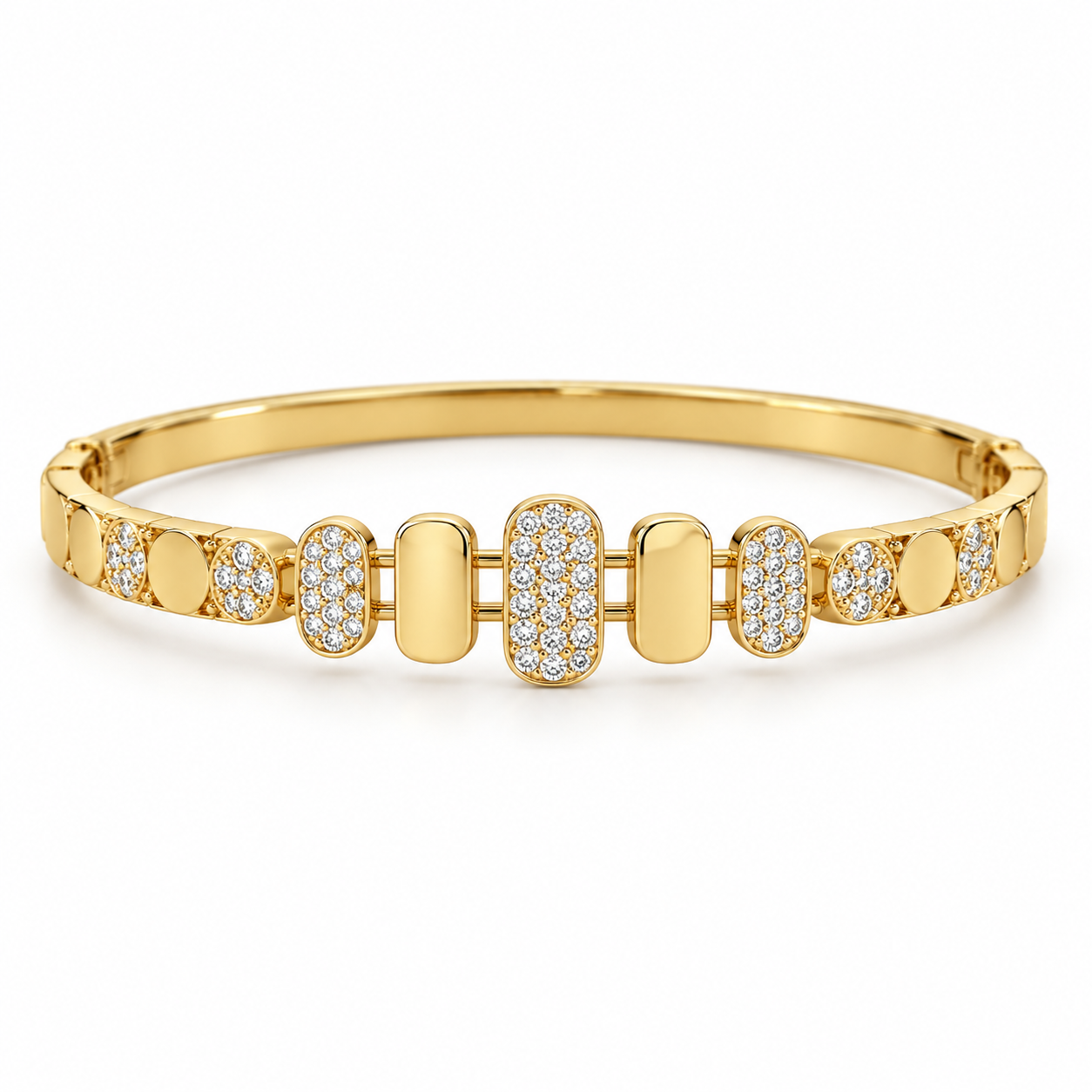 Clear Stone Pavé Rounded Rectangle Yellow Gold-Tone Bangle Bracelet
