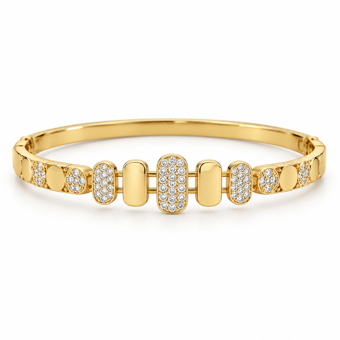Clear Stone Pavé Rounded Rectangle Yellow Gold-Tone Bangle Bracelet