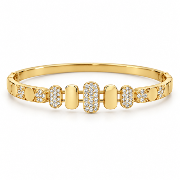 Clear Stone Pavé Rounded Rectangle Yellow Gold-Tone Bangle Bracelet