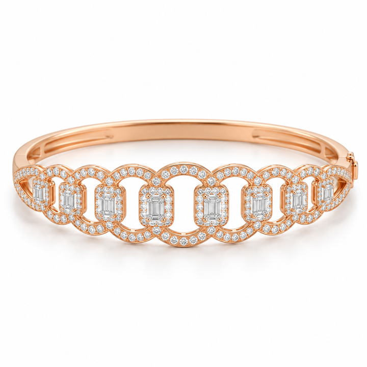 Rose Gold-Tone Emerald-Cut Halo Interlocking Oval Bangle Bracelet