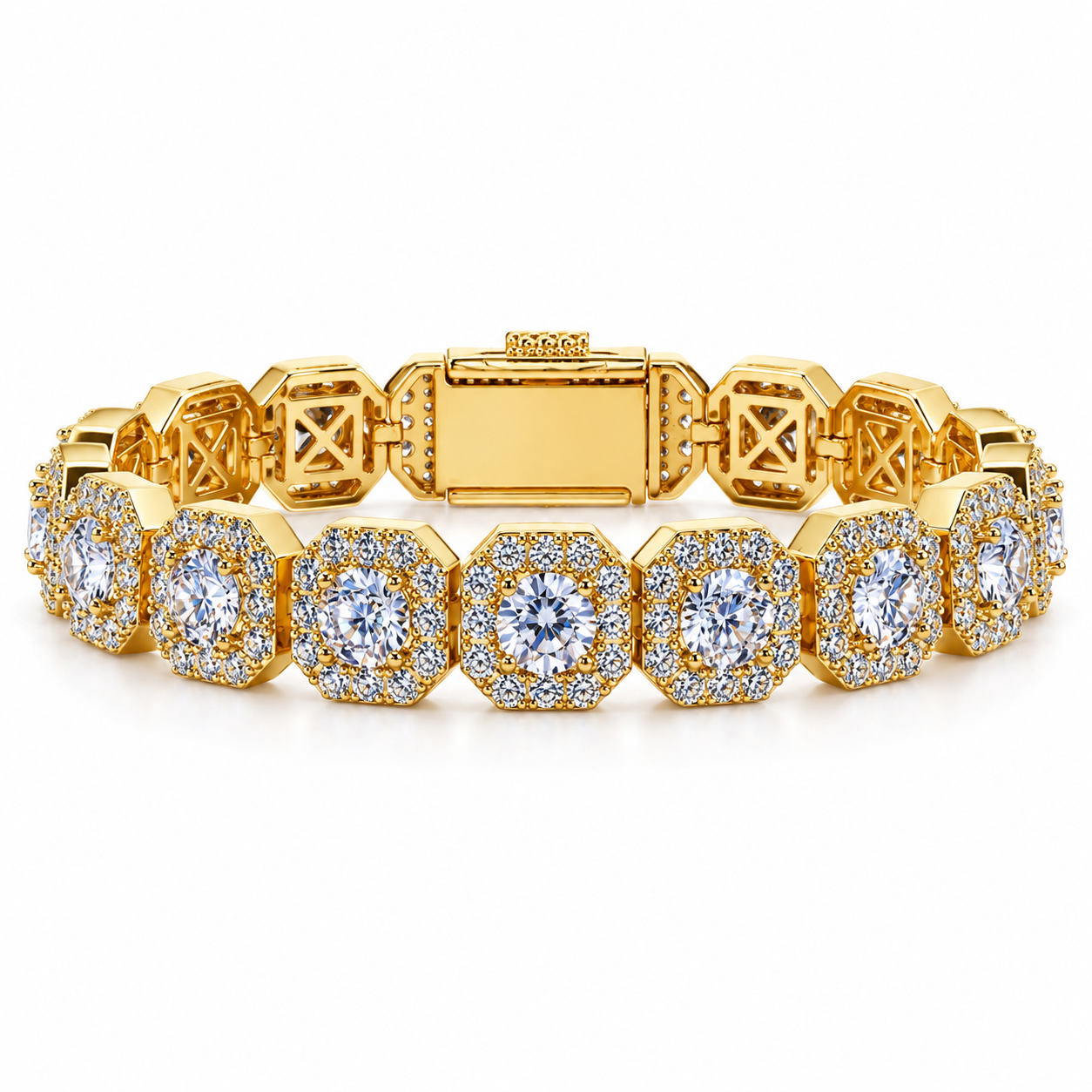 Iced Out Octagon Halo Link Bracelet | Custom Hip Hop Jewelry