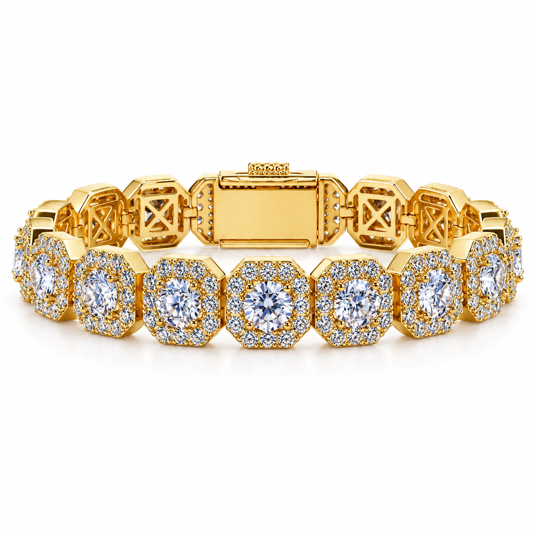 Iced Out Octagon Halo Link Bracelet | Custom Hip Hop Jewelry