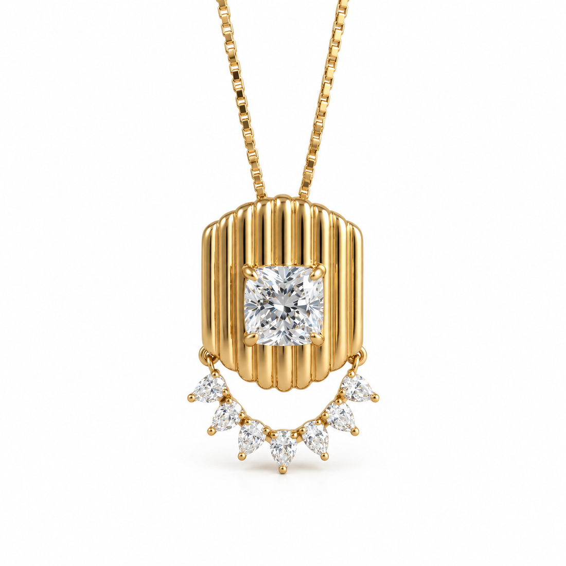 Square Cut Pear Drop Yellow Gold Pendant Necklace