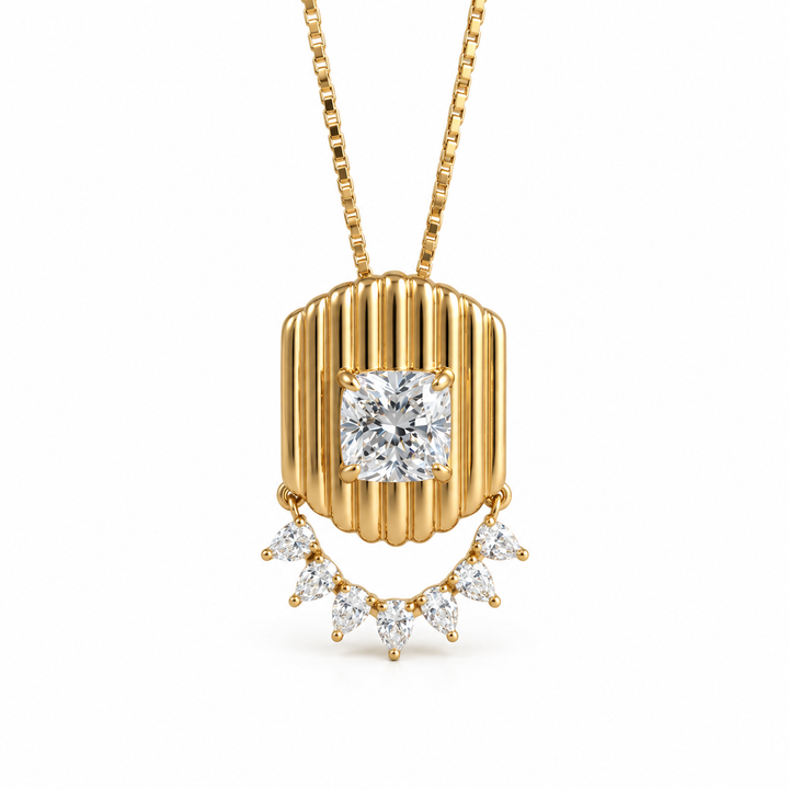 Square Cut Pear Drop Yellow Gold Pendant Necklace