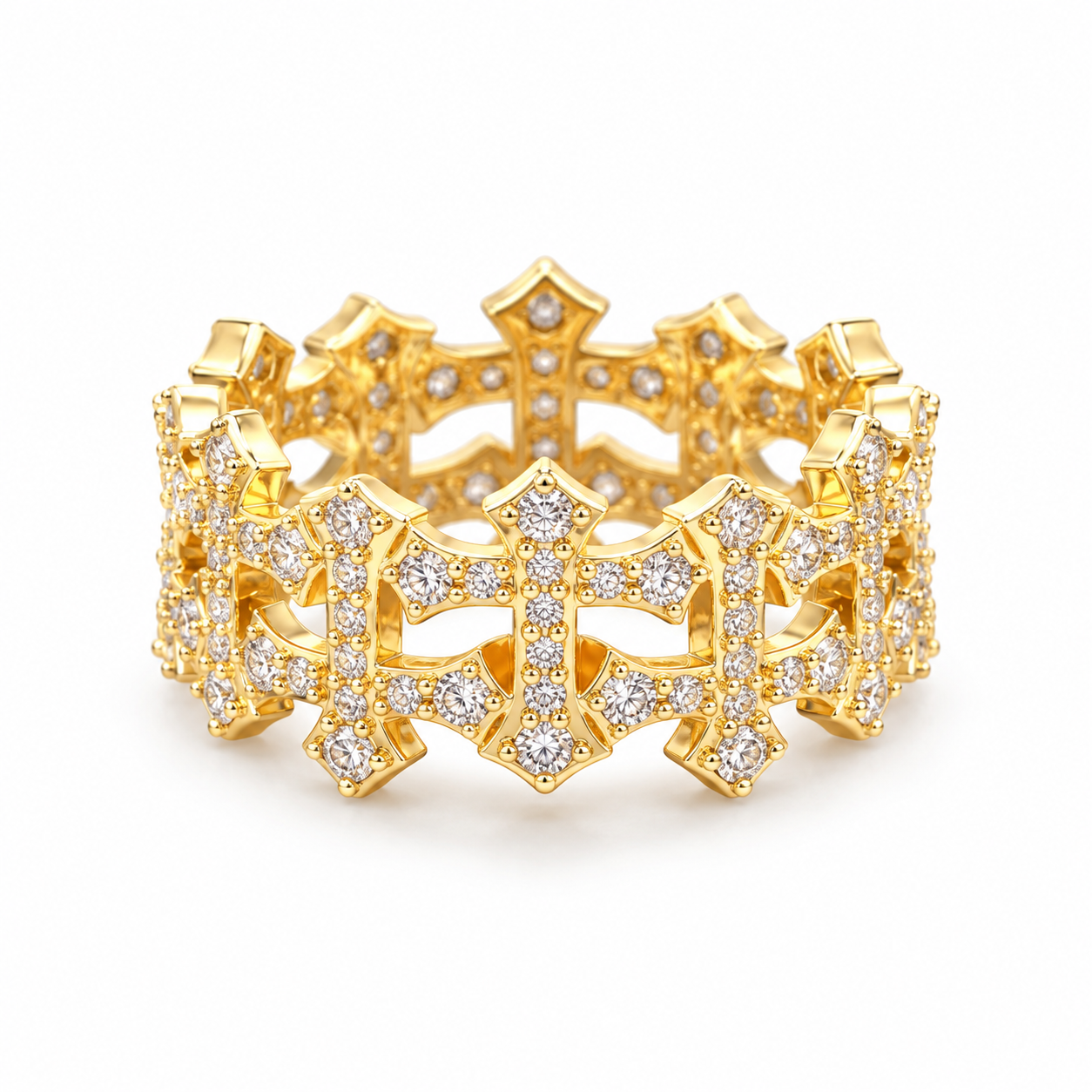 Iced Out Gothic Cross Eternity Band Ring