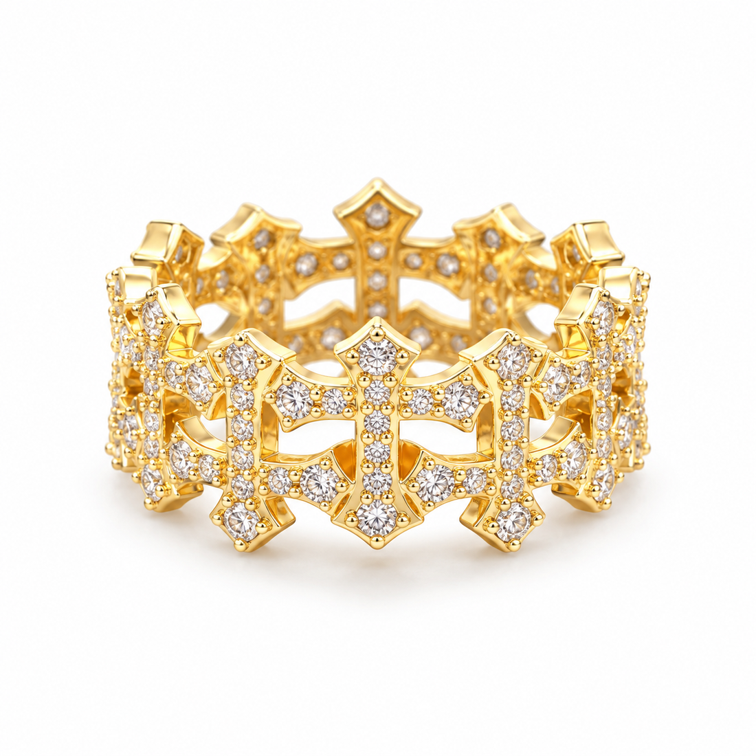 Iced Out Gothic Cross Eternity Band Ring