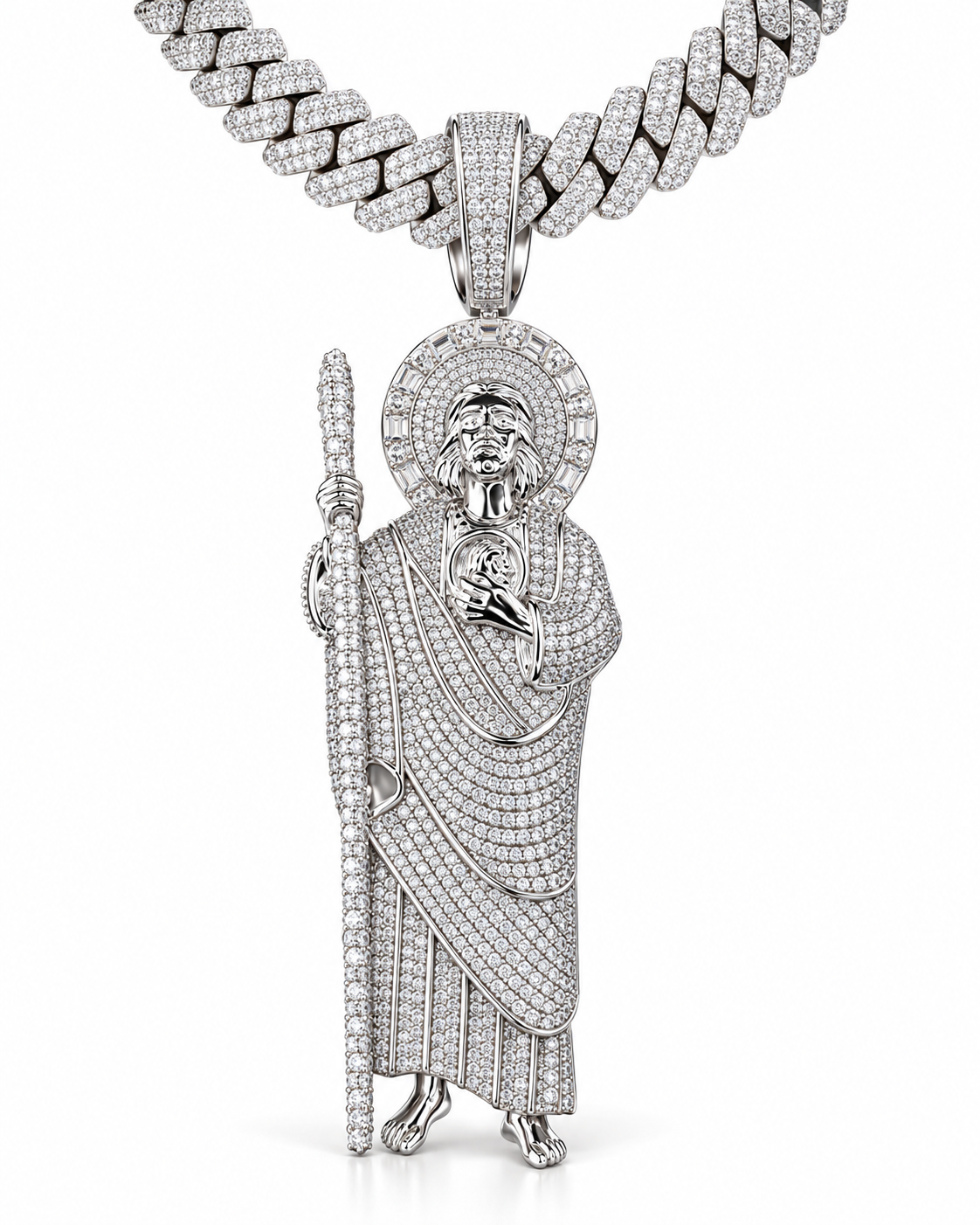 Custom Iced Out Saint Joseph & Child Pendant | Made to Order
