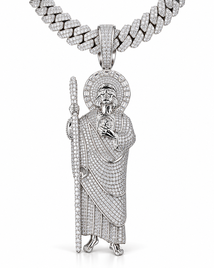 Custom Iced Out Saint Joseph & Child Pendant | Made to Order