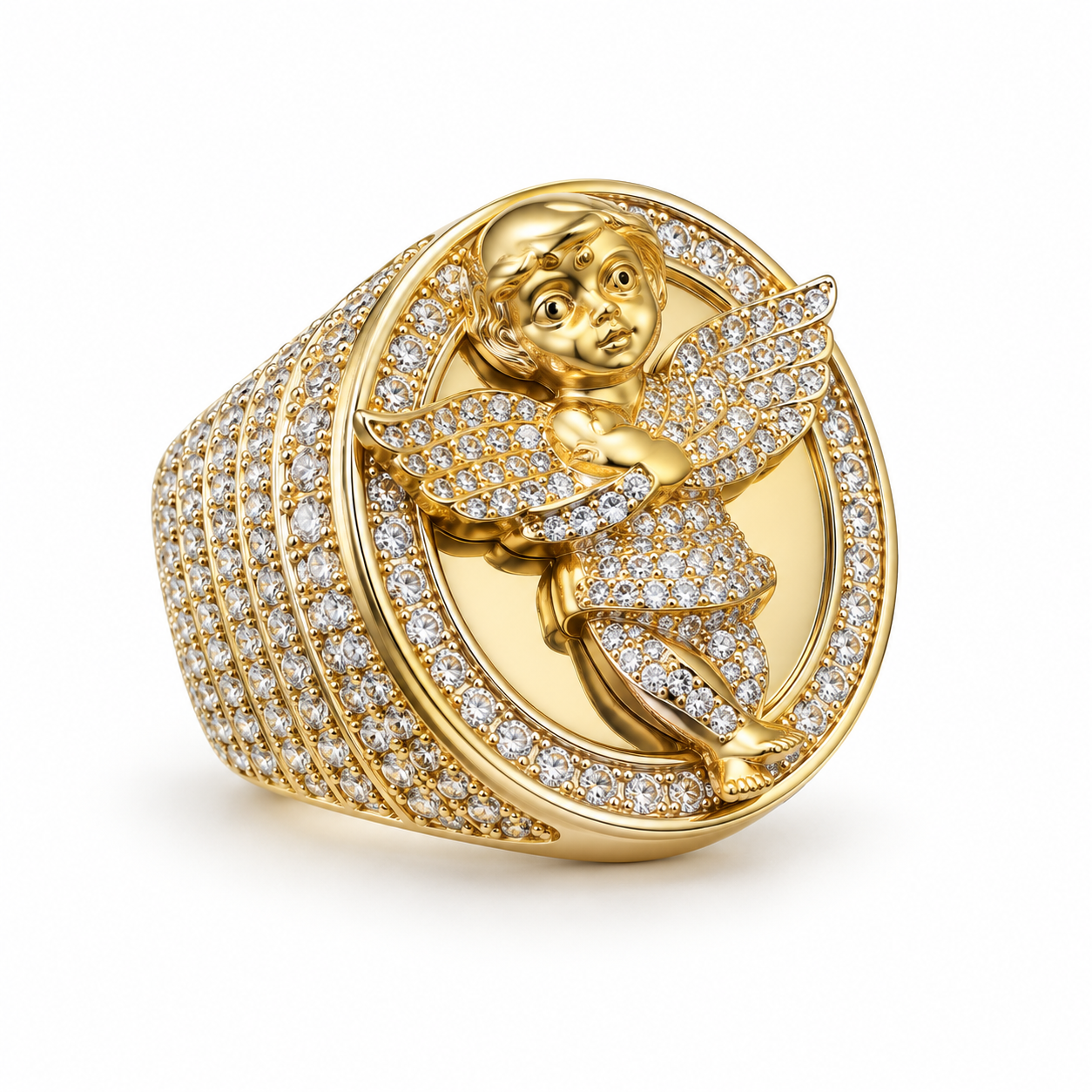 Cherub Angel Oval Iced Out Hip Hop Statement Ring