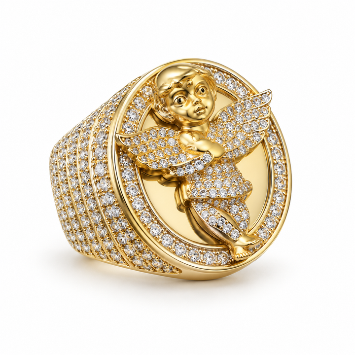 Cherub Angel Oval Iced Out Hip Hop Statement Ring