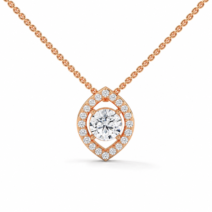 Round Cut Solitaire Marquise Halo Rose Gold Pendant Necklace