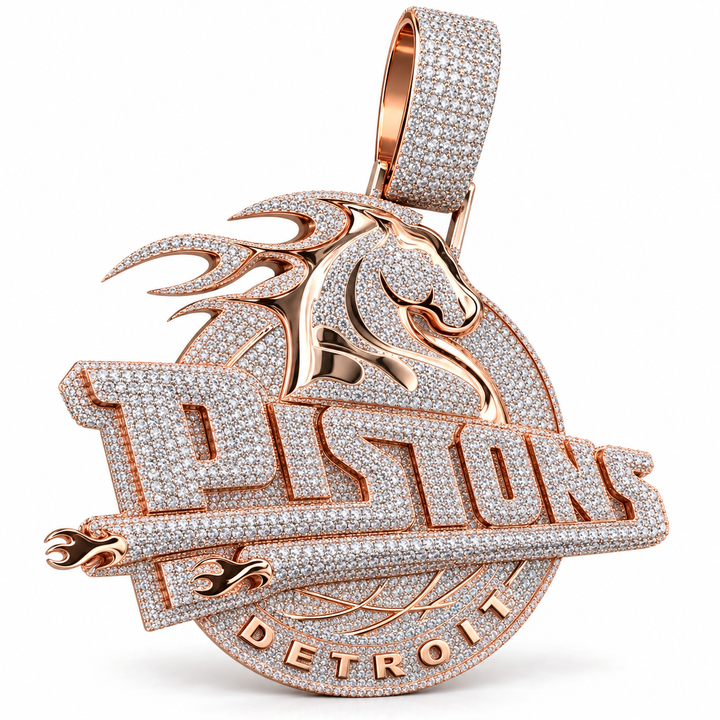 Detroit Pistons Horse Logo Style Iced Out Rose Gold-Tone Pendant – Basketball Hip Hop Jewelry