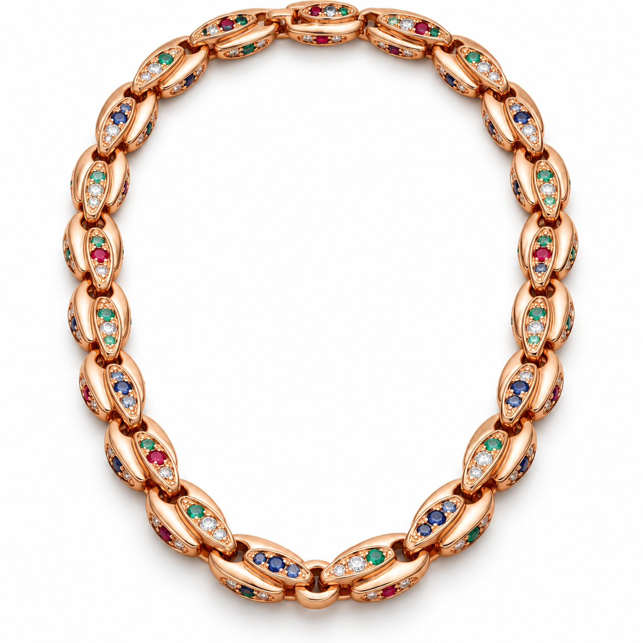 Men’s Multicolor Stone Sculpted Leaf Link Necklace